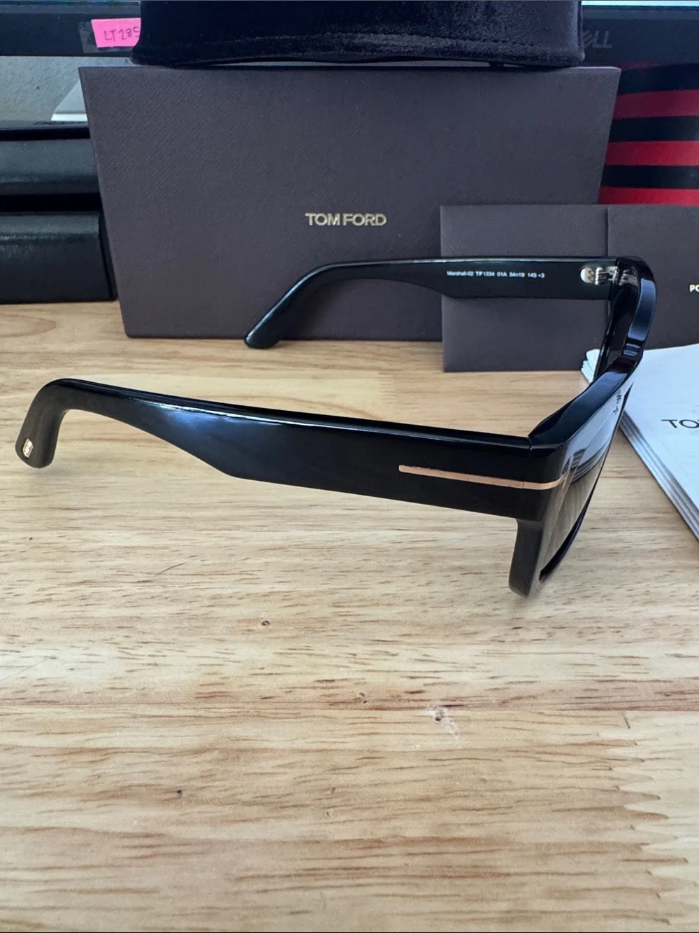 Tom Ford Black Sunglasses with Gold Temple T Detail